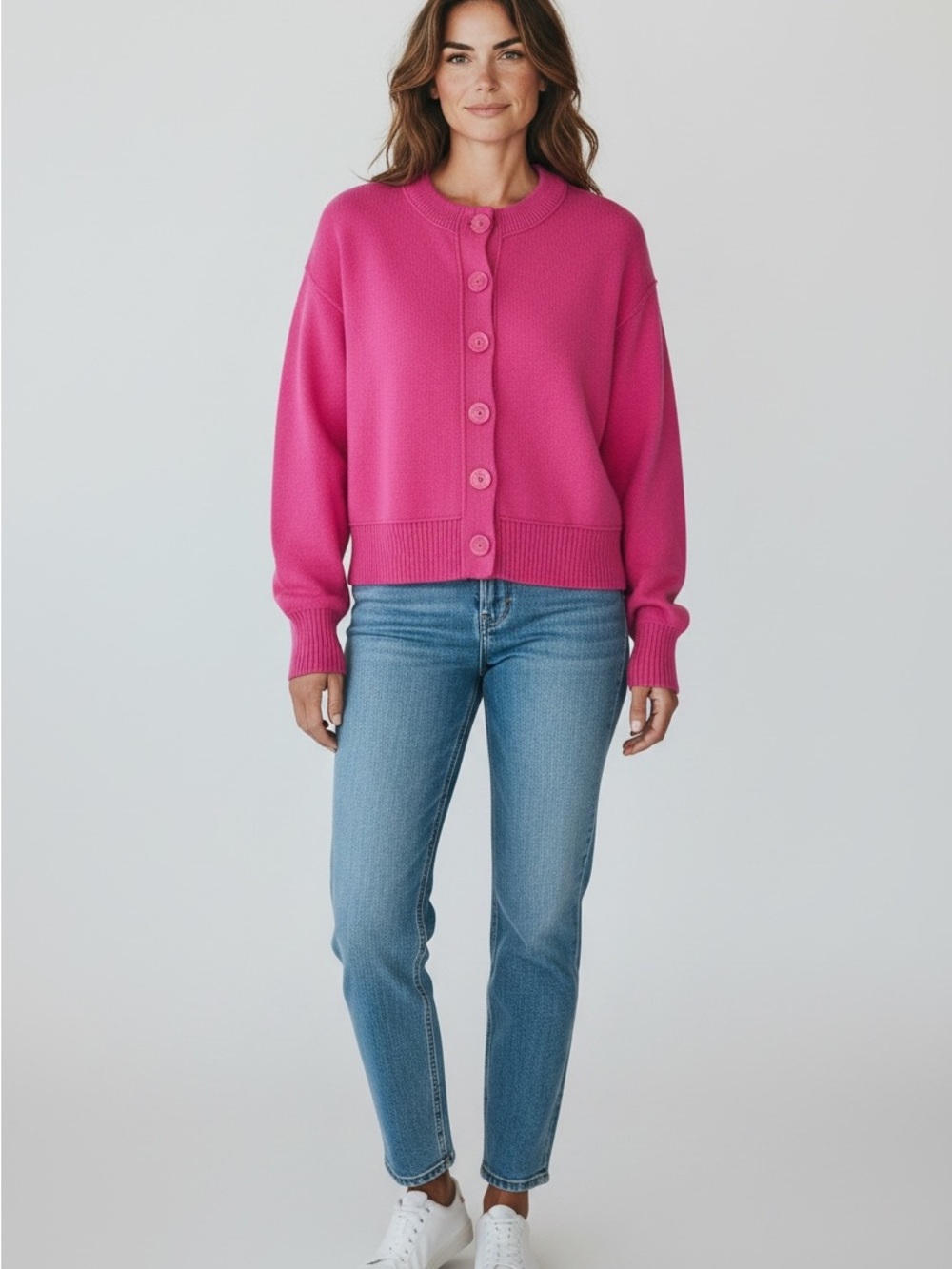 Maeve Anthropologie Sutton cardigan in a bright raspberry pink
